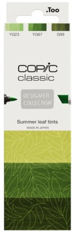 Copic Classic Deisgner kollektion, set med 3 färgade markörpennor, sommarbladnyanser, för konst & hantverk, färgning, grafik, highlighter, design, anime, professionella och nybörjare, konsttillbehör