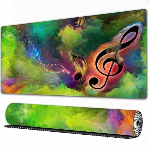 FEHWI 90×40 cm Verlängertes großes Mauspad Schreibtischauflage,Violinschlüssel-Symbol in einem Wirbel aus bunter Farbe als Hintergrund für,genähte Kanten Gaming mauspads,rutschfeste Gummibasis