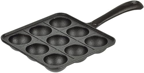 JB HOME COLLECTION, Cast Iron Takoyaki & Aebleskiver Pan – Japanese Octopus Ball & Danish Pancake Maker, Griddle for Perfectly Round Treats, 9 Molds, 1-Pack