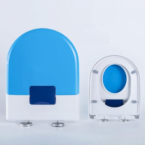 Wttfc Toilettendeckel Mit Integriertem Kindersitz,Wc-Sitz Mit Absenkautomatik,Abnehmbar Klobrille,Klodeckel Toilettenbrille, FüR U-FöRmig Toiletten,36 X 45 cm,Blau