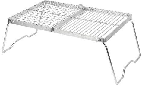 Grille de feu de camp pliante, grilles de barbecue portatives en acier inoxydable 304, grilles en d'acier robuste avec pattes pliantes et sac de rangement