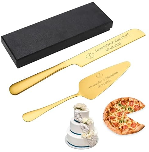 PSUNEY Tortengeschirr-Set, kann auf Wunsch mit persönlichem Text graviert Werden, mehrfarbige Optionen, Hochzeitsgeschenke, Geburtstagsgeschenke, Jubiläumsgeschenke bevorzugt, sinnvoll (Gold)