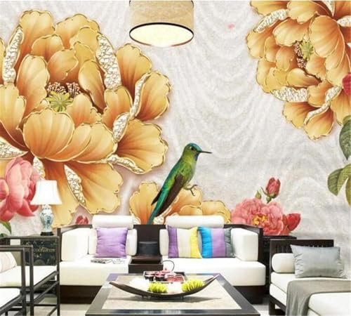 Tzxztt Creative Retro Flower Jewellery Kingfisher Imitation Marble Modern 3D Wallpaper Premium Textured Silk Neutral Tones Material Ideal for Living Room Bedroom-200cm×140cm