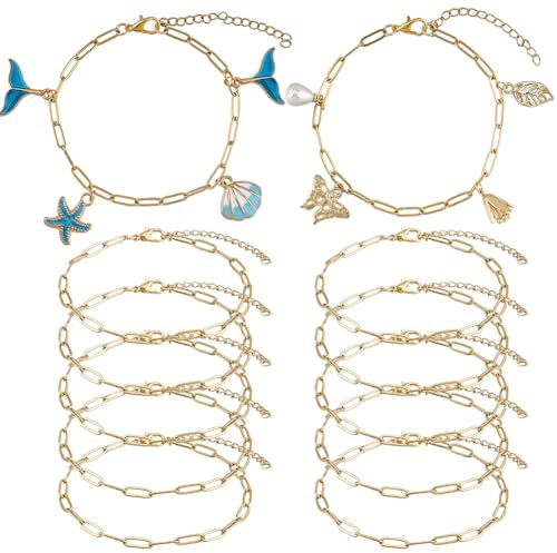SUNNYCLUE 1 Box 12 Stück Büroklammer Armband Große Büroklammer Goldkette 304 goldene Büroklammer Armbänder Aus Edelstahl Kabel Verlängerungsketten Mit Karabinerverschluss Für Die Schmuckherstellung Fü