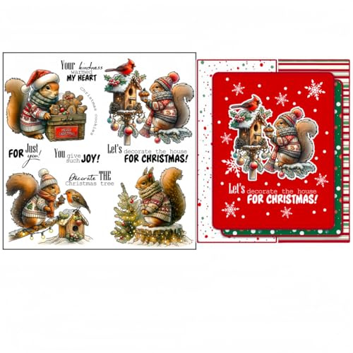 Sredwtk Eichhörnchen Weihnachten Clear Stamps Für DIY Scrapbooking Weihnachten Silikonstempel Transparente Stempel Siegel Für Kartenherstellung Tagebuch Fotoalbum Geburtstag Hochzeit Weihnachten