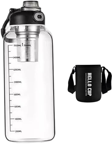 Bouteille d'eau de 64 oz, bouteille d'eau en verre de 64 oz, verre borosilicaté résistant à la chaleur à l'échelle claire, gobelet au thé avec infuseur amovible et manche tasse