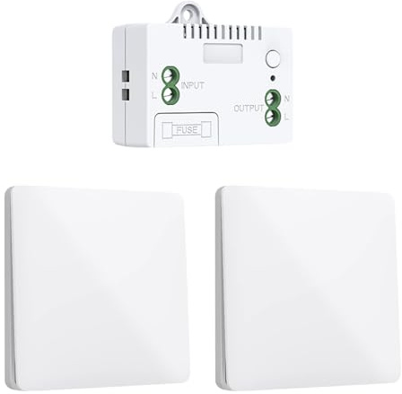 230V Funk Lichtschalter Set Ohne Batterie–Kinetischer Funkschalter Licht Kabellos,Funk Lichtschalter 230V Wasserdicht,Funklichtschalter Set mit Fernbedienung für Lampe,Garten & Haus(2 Schalter,Weiß)