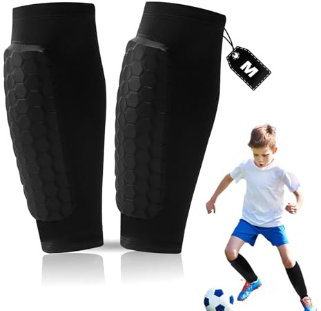 Benskydd fotboll stötsäker, skenbensskydd fotboll män halkfri och ventilerande nylondesign, elasticitet shin Pads fotboll för män och kvinnor (svart, M