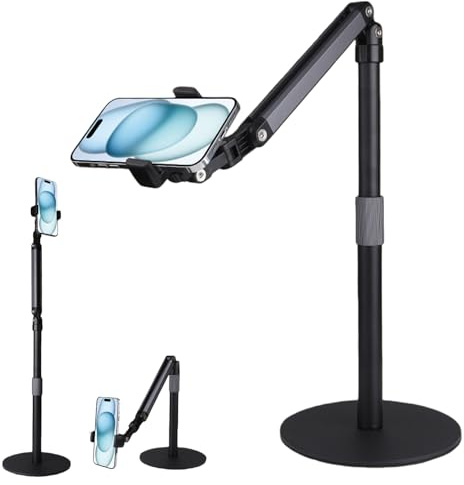 Mobilhållare bord för filmer, overhead stativ mobiltelefonstativ bord med robust bas justerbar höjd telefonstativ 360° justerbar mobiltelefonhållare skrivbord videoinspelningar, direktöverföringar