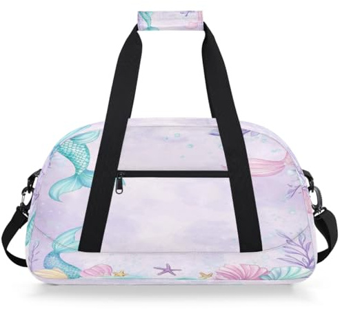 Entemne Sac de sport léger pour enfants, motif queue de sirène, violet clair, résistant à l'eau, sac de sport, sac de voyage pour garçons et filles, sac de week-end