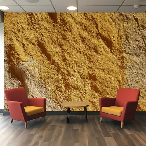 Generique Papier Peint Abstrait Panoramique Murale, Intissé Papier Peint Jaune 3D Sable Effet Beton Salon Chambre Cuisine, Abstrait Decoratif Mural 250 x 175 cm