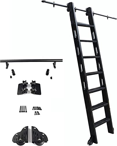 GHFXSCV Library Sliding Ladder Rail Hardware Kit 200cm 300cm 4m 5m 6m Sliding Barn Door Hardware Kit with Rolling Ladder Rail Track for Closet Set (Ladder Not Included)