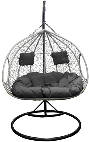 Trendyshop365 XL Polyrattan Outdoor Hängesessel mit Gestell inklusive Polster und Kissen Hängeliege Hängestuhl Garten