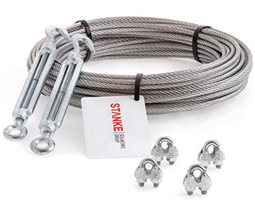 Seilwerk STANKE cavo in acciaio inossidabile V4A, cavo in acciaio inossidabile da 20m 5mm 7x7, 2x tenditore M8 a occhiello + gancio zincato, 4x fascetta per arco V4A - SET 4