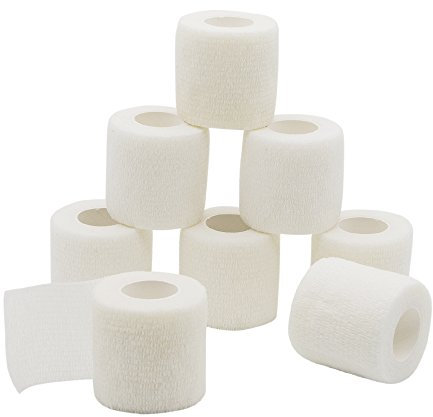 QiGui, 8 rotoli di fasciatura coesiva autoadesiva, bendaggio elastico di fissaggio, cerotto, benda, per dita, mano e piedi da 5 cm x 4,5 m., bianco