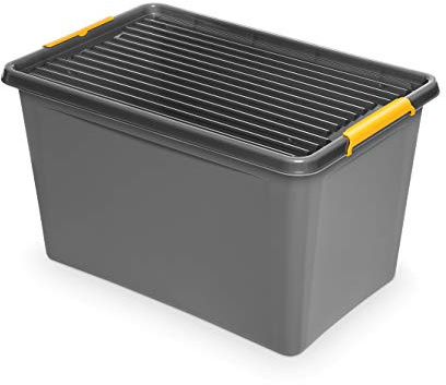 ORPLAST 3 Stück SolidStore box 60 Liter mit Deckel/Clips/Rädern - 58 x 39 x 35 cm - grau