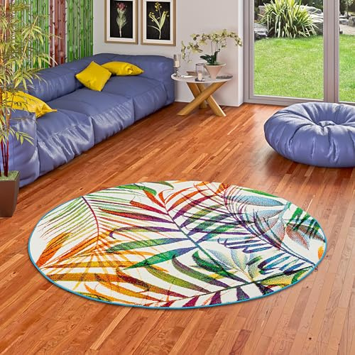 Pergamon Designer Teppich Faro Tropical Bunte Zweige Rund in 3 Größen