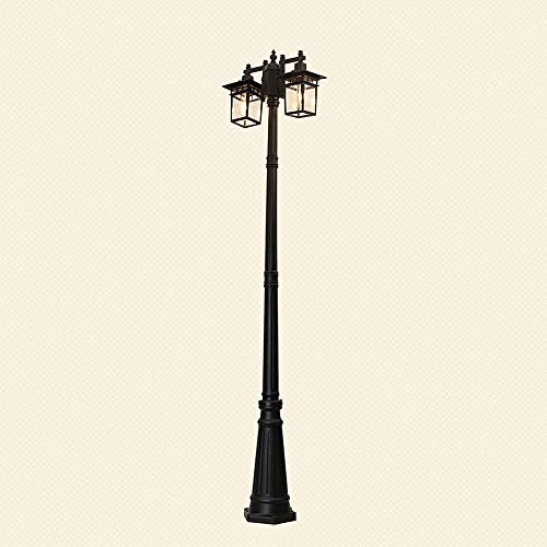 Aussen Strassenlaterne schwarz 2-flammig E27 Außen Aluminium und Glas Lampenschirm Mastleuchte 224 cm hoch Wasserdicht IP44 Gartenleuchte Rasen Villa Landhau Sockelleuchte Wegeleuchte