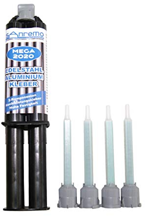 10x MEGA 2020 Edelstahl- & Aluminiumkleber 25ml + 40 Mischdüsen 2-Komponenten-Kleber