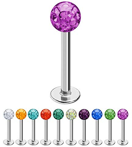 Treuheld® Multi-Kristall Labret Piercing | Stahl | Silber | 420 Varianten