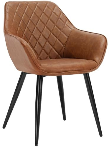 WOLTU Esszimmerstühle 1er Set, für Esszimmer, Küche, Wohnzimmer, Küchenstühle gepolstert mit Rückenlehne Armlehen, Metallbeinen, Kunstleder, Braun