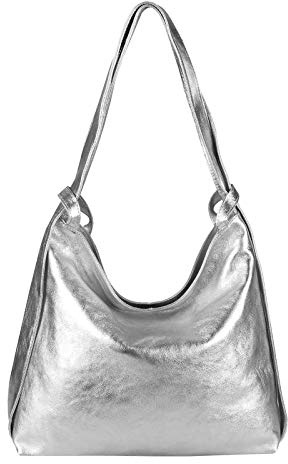 ITALYSHOP24.COM OBC Damen Tasche Rucksack 2 in 1 Umhängetasche Schultertasche Umhängetasche Daypack Leder Rucksacktasche Shopper Backpack Freizeitrucksack (Silber)