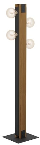EGLO Stehlampe Layham, 4 flammige Stehleuchte Vintage, Industrial, Retro | Standleuchte aus Stahl, Holz und Textil, Wohnzimmerlampe in Schwarz, Weiß, Lampe mit Tritt-Schalter, E27 Fassung