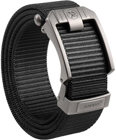 JUKMO Ratchet Belt for Men, Nylon Web Tactical Belt with Automatic Slide Buckle, Adjustable Trim to Fit (Black, For Waist 40-52 (Length 59))