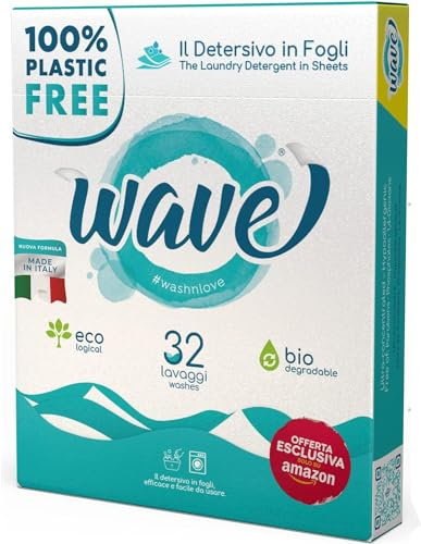 Wave Washing Classic - Il Detersivo in Fogli - 100% PLASTIC FREE - 32 lavaggi - Made in Italy - Ecologico - Biodegradabile - Compostabile…