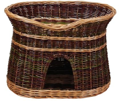 Katzenkorb zum Schlafen – Katzenhütte Indoor – Größe L: 60 cm oval – Katzenhöhle aus Weide – Zweistöckiger Hunde – Keine Kissen – Lackierter Korb
