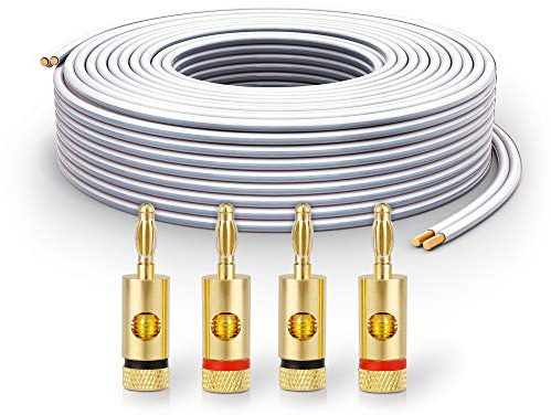 PureLink Lautsprecherkabel OFC 2 x 2,50mm² (0,20mm), 15,0m, weiß, Set mit 4 Bananensteckern