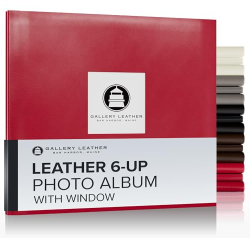 Gallery Leather 6-Up Photo Album for 4x6 Pictures with Slip-In Pockets and Window – Holds up to 120 Photos, Made in USA – Camden Red - 12.75 x 14.5