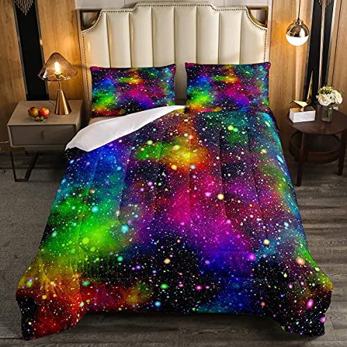 Loussiesd Galaxie Steppbett Muilt Farbe Weltraum Bettdecke 135x200cm Bunte Universum Sternenhimmel Regenbogennebel Kinder Jungen Mädchen Schlafzimmer 4-Jahreszeiten Bettdecke