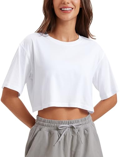 CRZ YOGA Donna Sportiva Girocollo Crop Maglietta t Shirt Yoga Fitness Maglietta Bianco 48