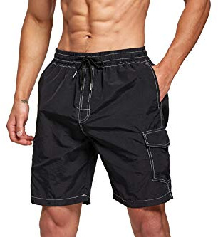 Tansozer Badbyxor för Män Snabbtorkande Strandshorts Sommar Boardshorts med Fickor Vattentäta Simshorts Män Sommar Badshorts Herr Simbyxor med Kompressionsfoder Svart 2XL