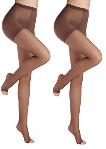 YAGAXI 20D toeless pantyhose - 2 Pairs Control Top open toe pantyhose for women(M, Coffee)