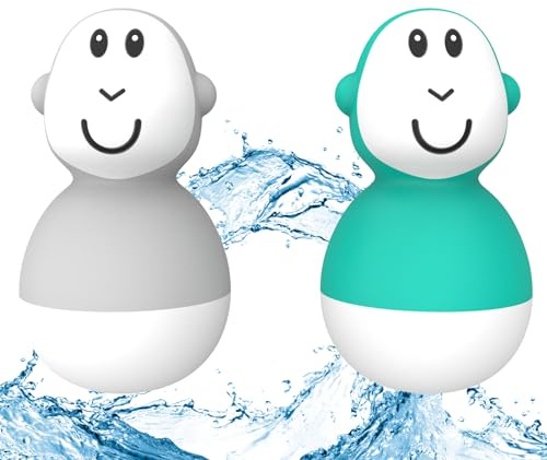 Matchstick Monkey, Bathtime Wobblers, Antimicrobial Baby Bath Toy, Easy To Grip, Sensory Learning - 2 Wobblers, 12 Months Old+, Grey and Green
