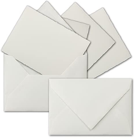25x DIN A5 Kartenset aus echtem Büttenpapier - Einzelkarten ohne Falz mit DIN C5 Briefumschläge gefüttert - Naturweiß