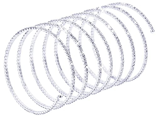 Jojomina Brazalete de diamantes de imitación para mujer, pulsera multicapa para el brazo superior, joyería de cristal plateado para graduación, novia, boda, 2.16 inch, Piedra Plata, Crystal