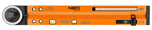 NEO TOOLS Einstellbarer Winkelmesser mit Libelle 500 mm, 2 Libellen | Bleistift, Kann als Kompass verwendet werden, Messbereich von 0°, 270°, 50 cm lange Längenlehre