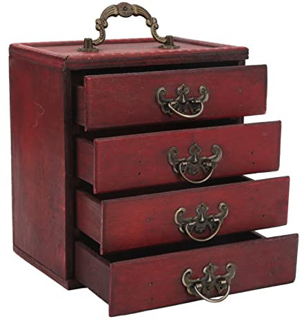 Tissting Boîte à Bijoux en Bois Vintage Boîte de Rangement avec 4 Tiroirs de Rangement, Organiseur de Bureau à Domicile, Étui à Bijoux Rétro de Grande Capacité pour Vitrine de Café à La Maison