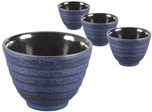 tea4chill Gusseisen Teetasse Misaki dunkelblau 100ml. Traditionelle asiatische Gusseisen Teebecher im Set. Ideale Ergänzung für Gusseisen Teekanne.