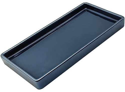 KtbeYTi 20x10 cm Bandeja de Cerámica Rectangular Pequeño, Bandejas Decorativas, Cerámica Bandeja de Joyas, para Cosméticos Relojes Perfumes Adornos Baño Tocador Escritorio, Azul Jazz