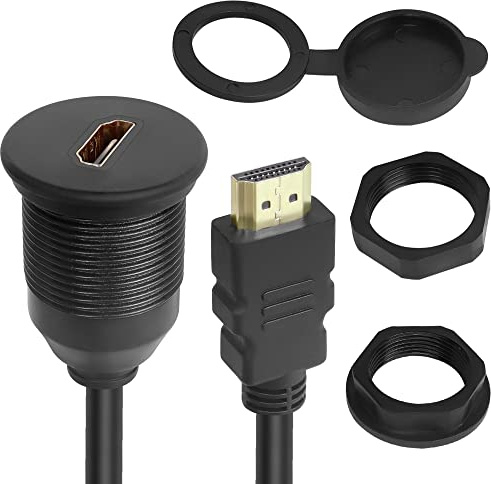 QIANRENON Cavo adattatore impermeabile per montaggio a filo filettato HDMI 4K, cavo di prolunga HDMI 1,4 maschio a femmina, per montaggio a pannello per apparecchiature da cruscotto da tavolo, 1 m