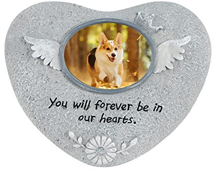LONTG Haustier Gedenkstein Personalisiertes Grabstein mit individuellem Fotodruck Harz Tiergrabstein Hund Katze Gedenktafel Herzform Grabplatte Haustier Denkmal Grabschmuck für Garten Hof Friedhof