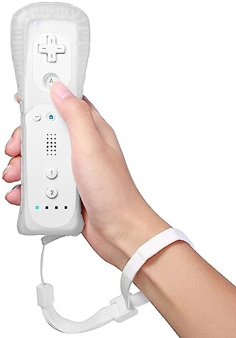 Télécommande Wii : manette de jeu manette Wii télécommande sans fil connexion capteur de mouvement manette de jeu de remplacement pour console Wii et Wii, avec étui en silicone et dragonne (blanc)