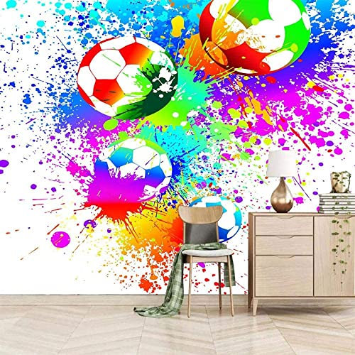 Modern Photo Wallpaper Colorful Football Doodles 3D Mural Wall Paper Living Room Tv Bedroom Boy Girl Children'S Room Self-Adhesive Giant Sticker 3D Wallpaper Home Decoration Wal 140 (W) x 70 (H) cm