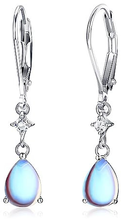 MILACOLATO 925 Silber Mondstein Ohrringe für Damen Cubic Zirkonia Creolen Ohrhänger Silber 925 Leverback Mondstein CZ Hypoallergene Baumelnde Ohrringe Hängend Schmuck für Frauen Mädchen
