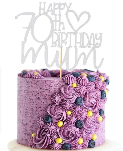 AmarYYa Happy 70th Birthday Mum Cake Topper - Mom Birthday Mother's Party Decorations Supplies， Sliver Glitter 70th Birthday Cake Decoration