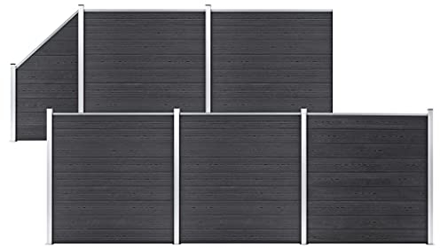 BaraSh WPC Zaun-Set 5 Quadrate + 1 Schräge 965x186 cm Grau Sichtschutzzaun Palisadenzaun Zaun Sichtschutz Gitter Gartenzaun Komplettset